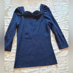 Women’s BCBG Navy Blue Sweater with Rhinestone Embellishments Boastneck